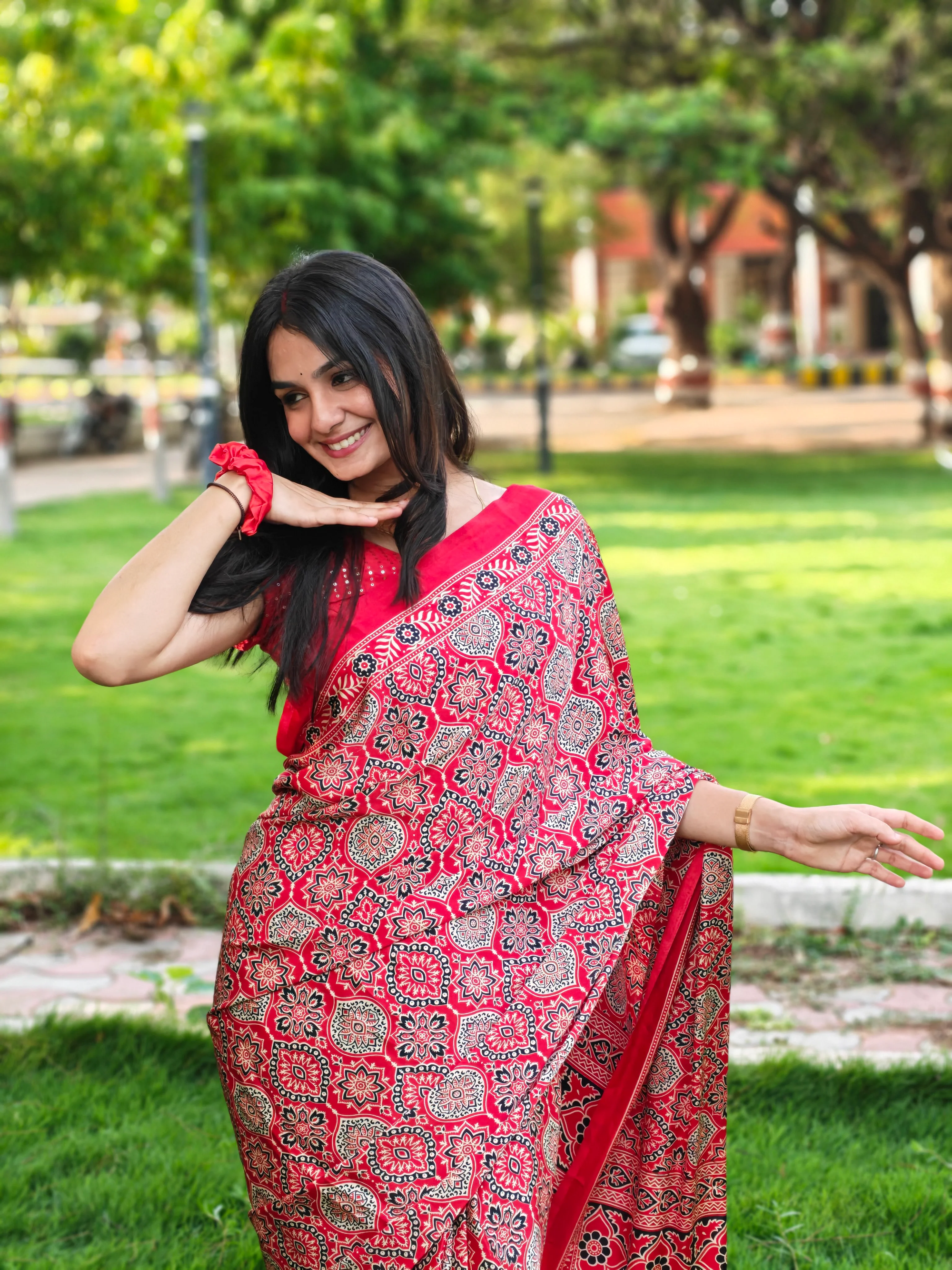 Red Ajrakh Printed Soft Modal Silk Natural Print Saree P2