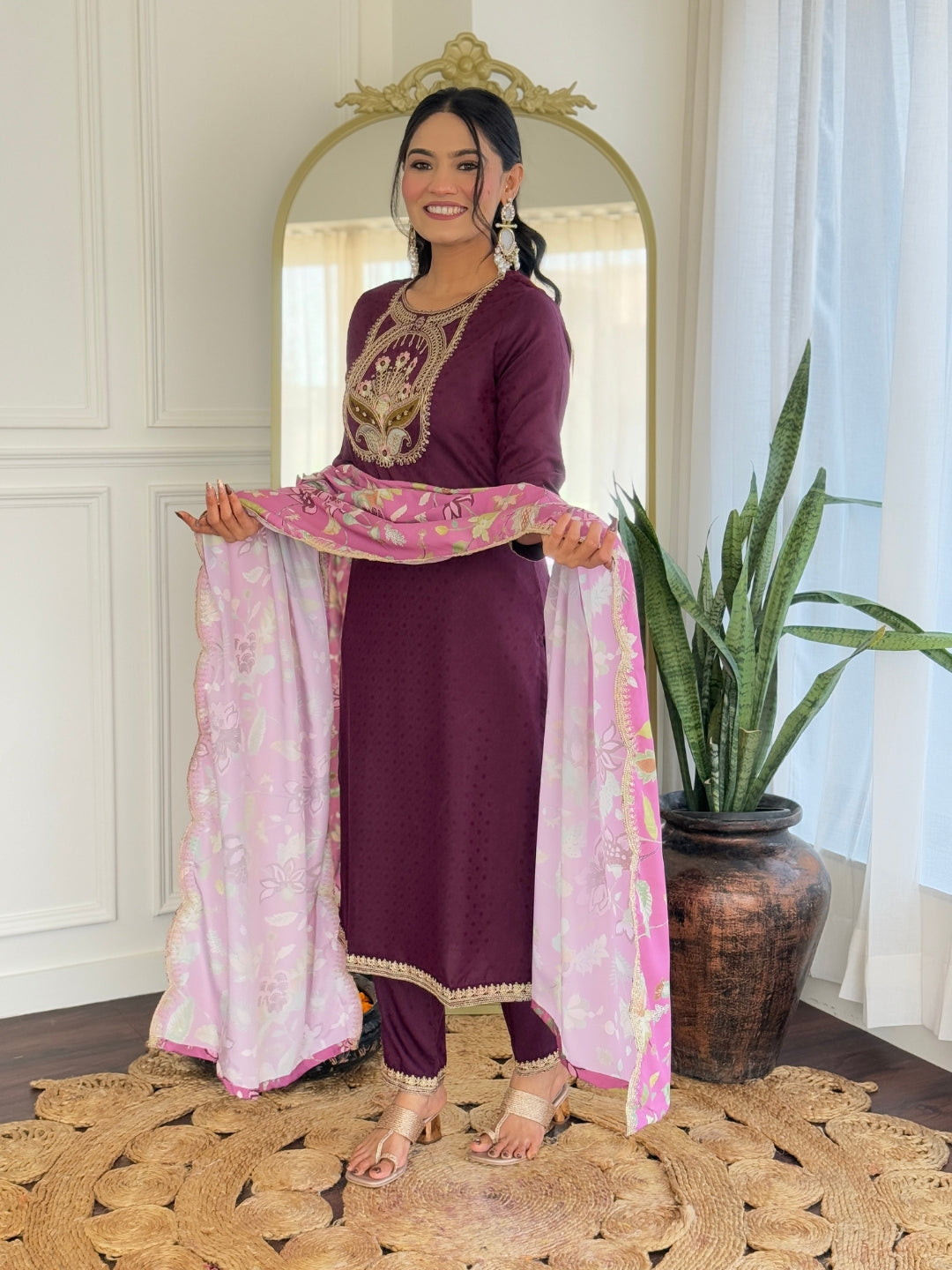 Beautiful Wine Color Viscose Rayon Fabric Kurtis Pant Set