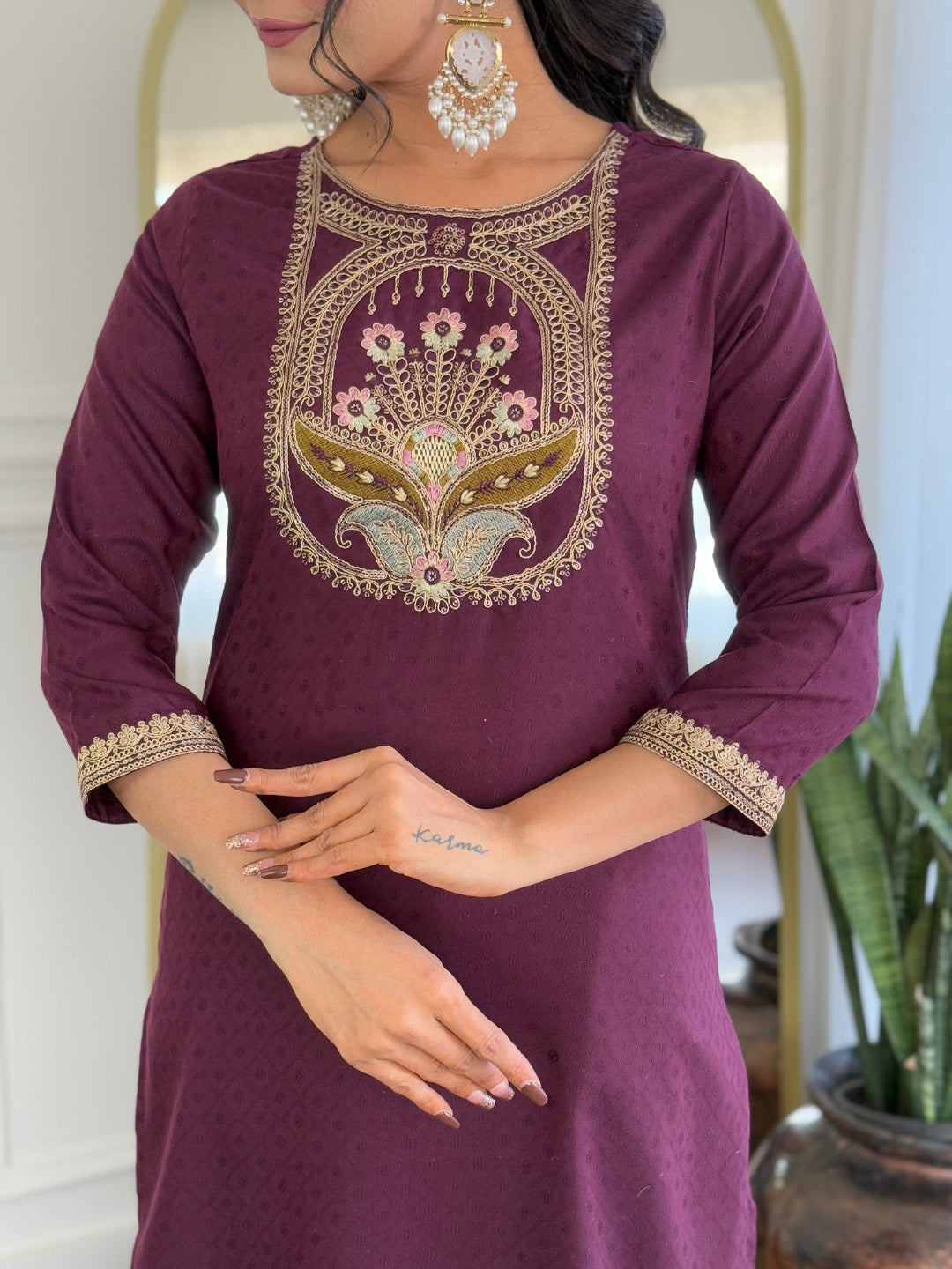 Beautiful Wine Color Viscose Rayon Fabric Kurtis Pant Set