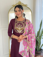 Beautiful Wine Color Viscose Rayon Fabric Kurtis Pant Set