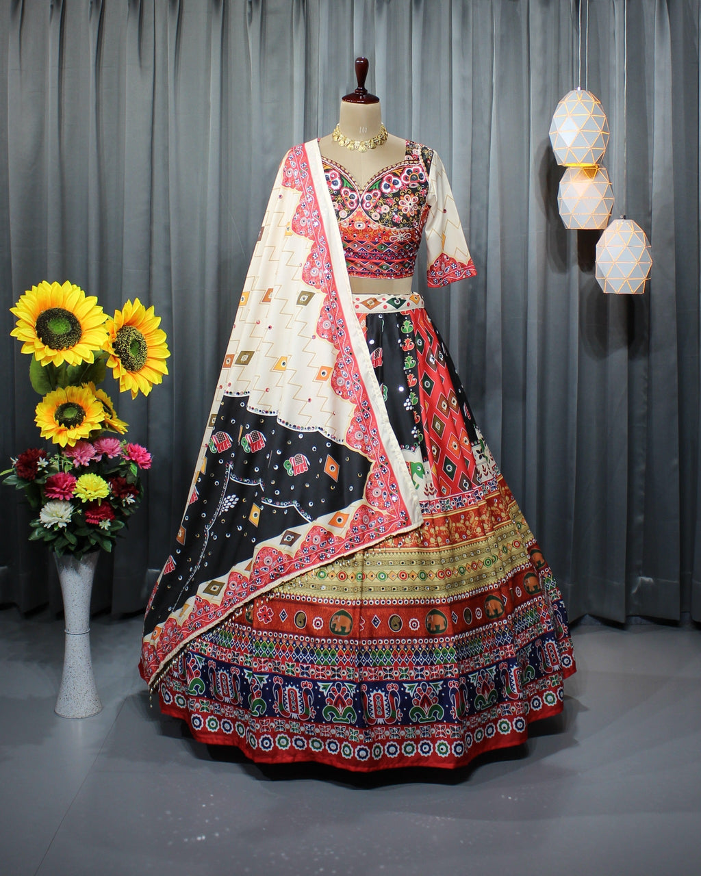 White Soft Butter Silk Chaniya Choli | Fancy Digital with Real Mirror Work for Traditional Wear