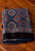 Blue Ajrakh Printed Soft Gaji Silk Natural Print Saree