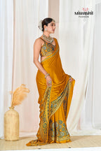 Yellow Ajrakh Printed Modal Silk Plain Saree With Ajrakh Blouse P6