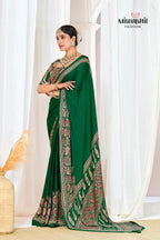 Green Ajrakh Printed Modal Silk Plain Saree With Ajrakh Blouse P6