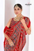 Maroon Ajrakh Printed Modal Silk Plain Saree With Ajrakh Blouse P6