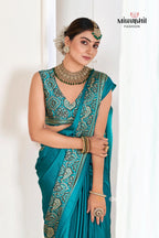 Rama Ajrakh Printed Modal Silk Plain Saree With Ajrakh Blouse P6