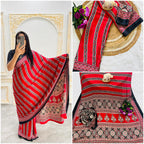 Ajrakh Printed Semi Gaji Silk Saree With Ajrakh Blouse