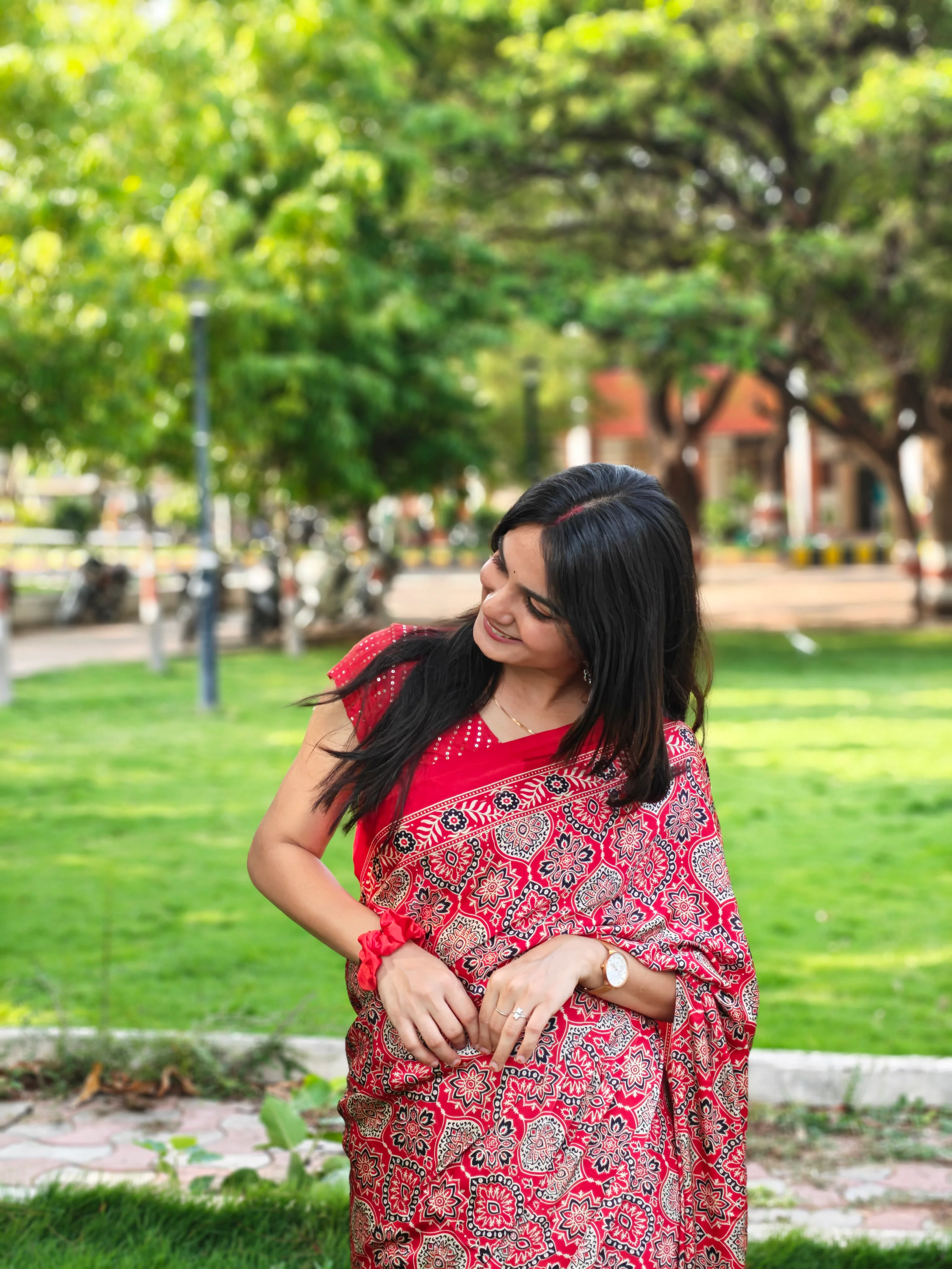 Red Ajrakh Printed Soft Modal Silk Natural Print Saree P2