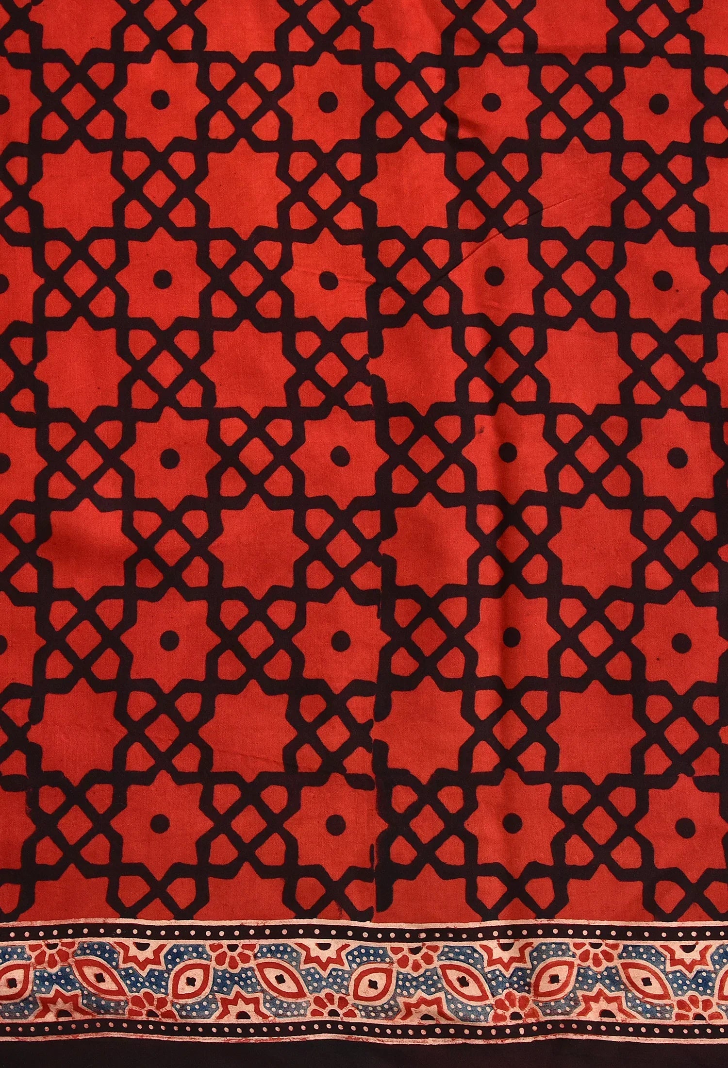 Red Ajrakh Printed Soft Gaji Silk Natural Print Saree