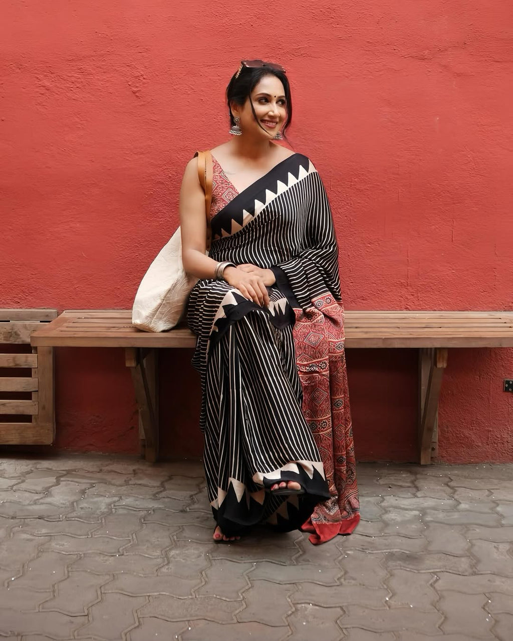 Ajrakh Primum Modal Silk Saree With Blouse