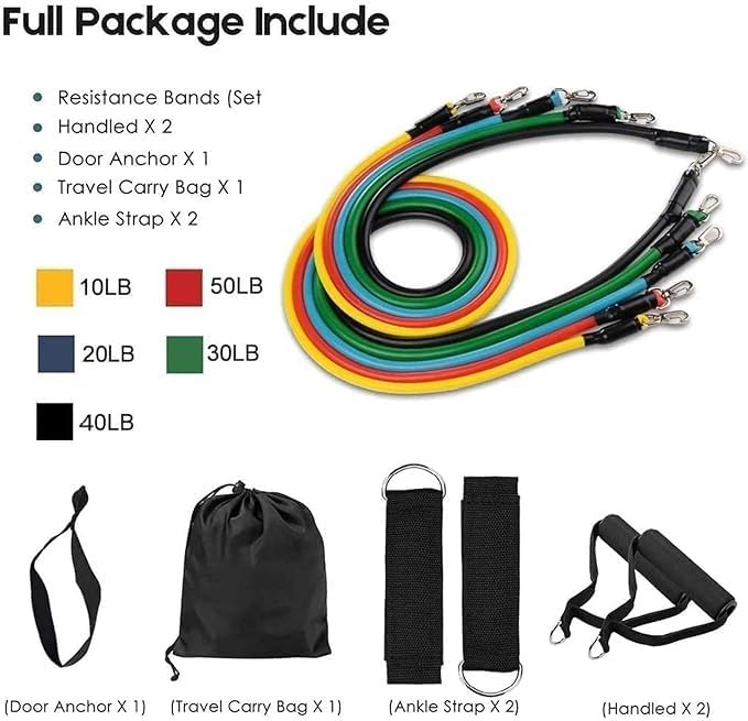 Resistance Bands Set with Handles, 5 Bands (10-35 lbs), Exercise Kit with Door Anchor, Ankle Straps, Carry Bag