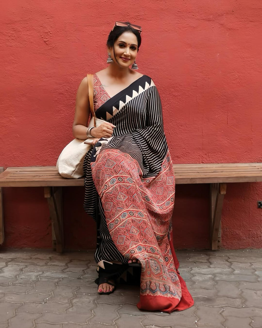 Ajrakh Primum Modal Silk Saree With Blouse