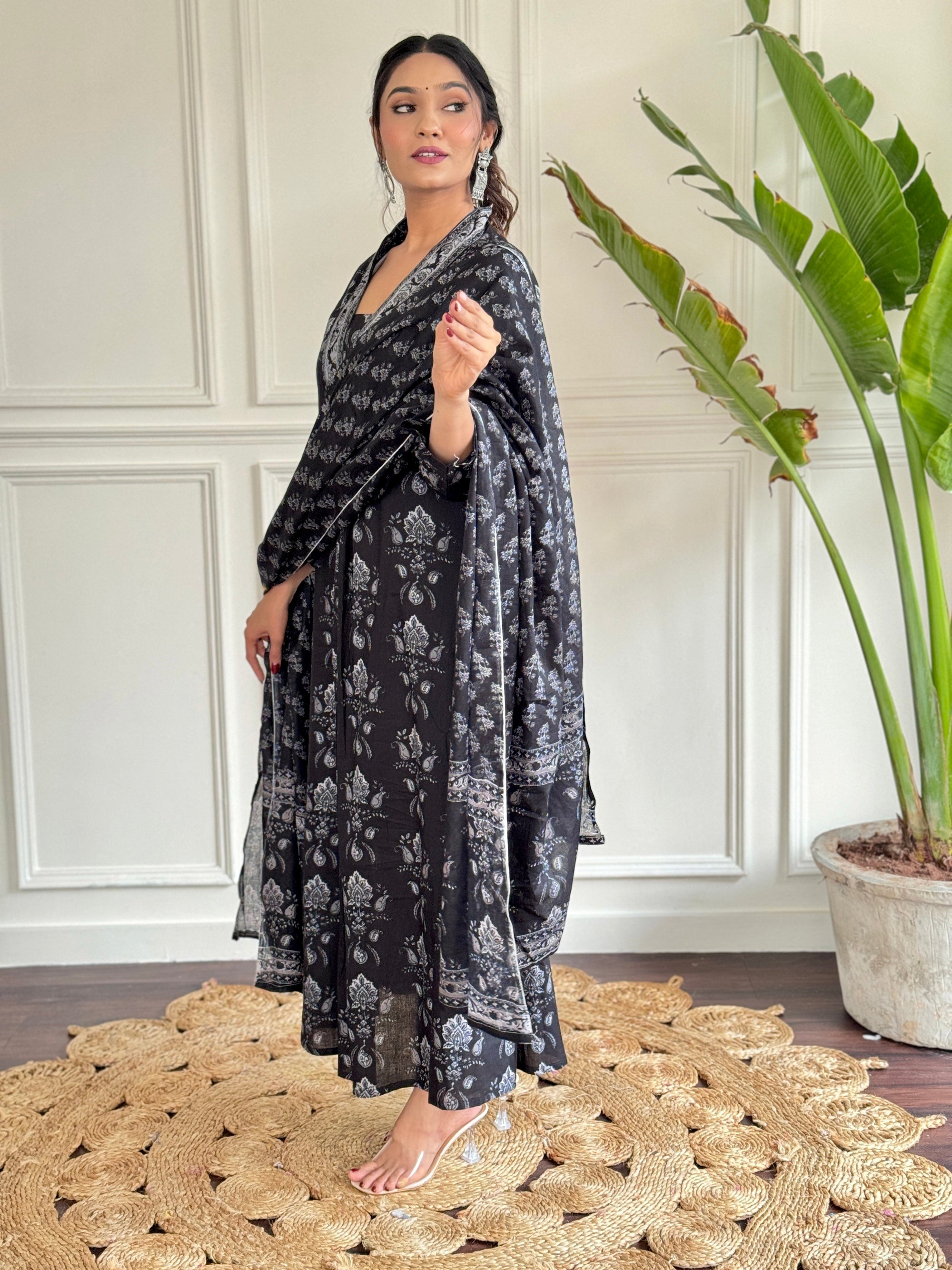 Beautiful Black Pure Cotton Fabric Kurtis Pant Set
