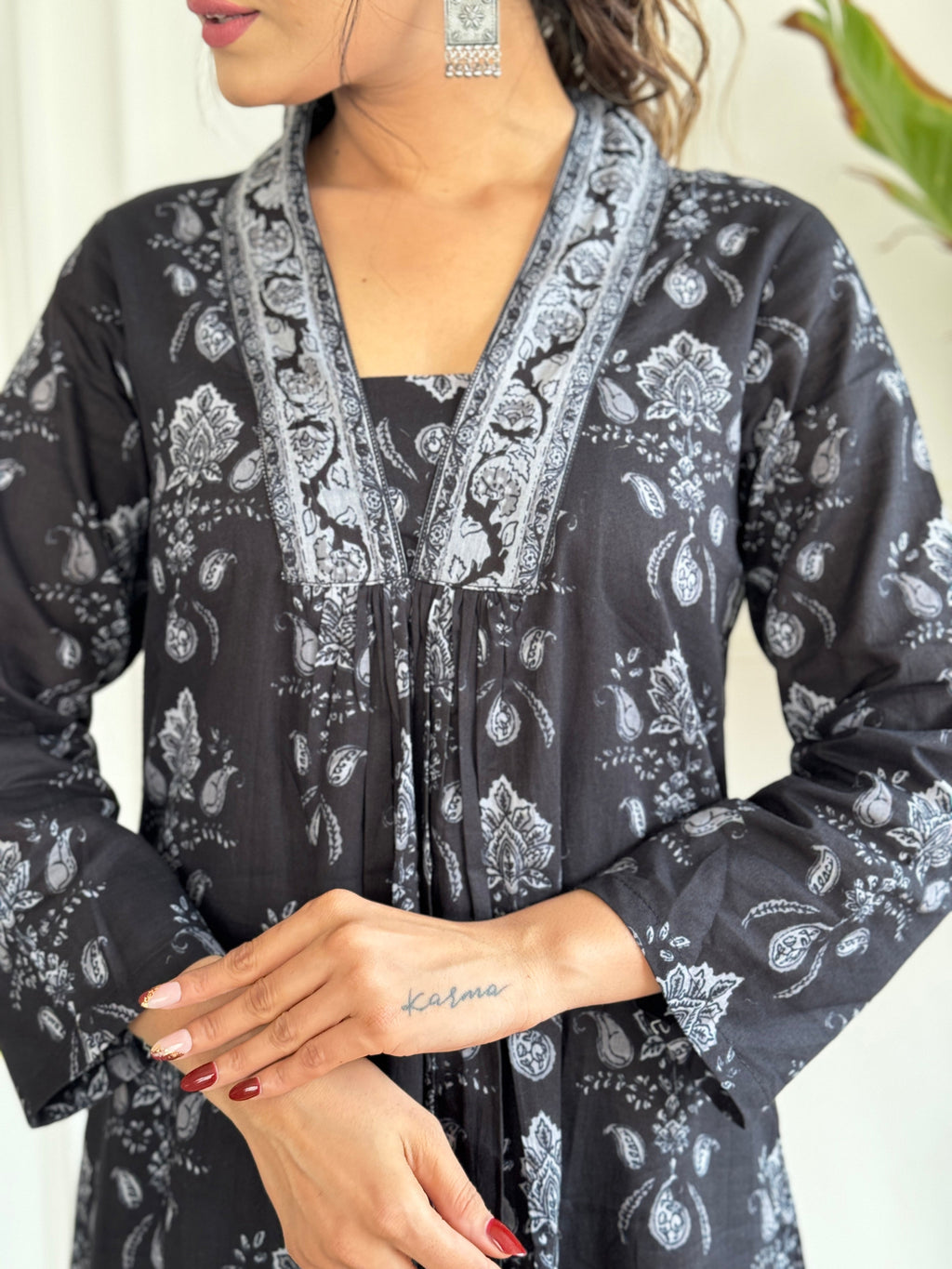 Beautiful Black Pure Cotton Fabric Kurtis Pant Set