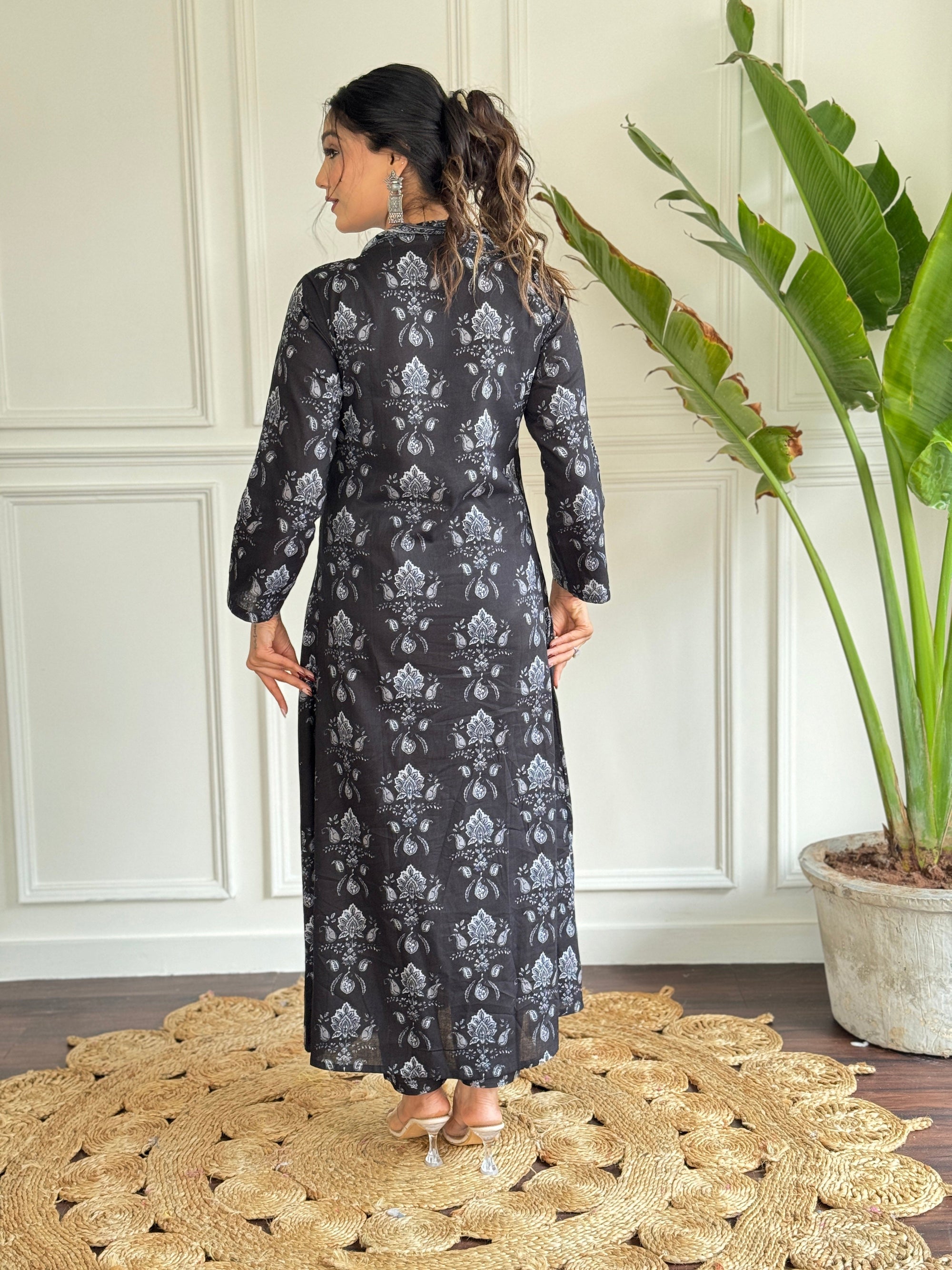 Beautiful Black Pure Cotton Fabric Kurtis Pant Set