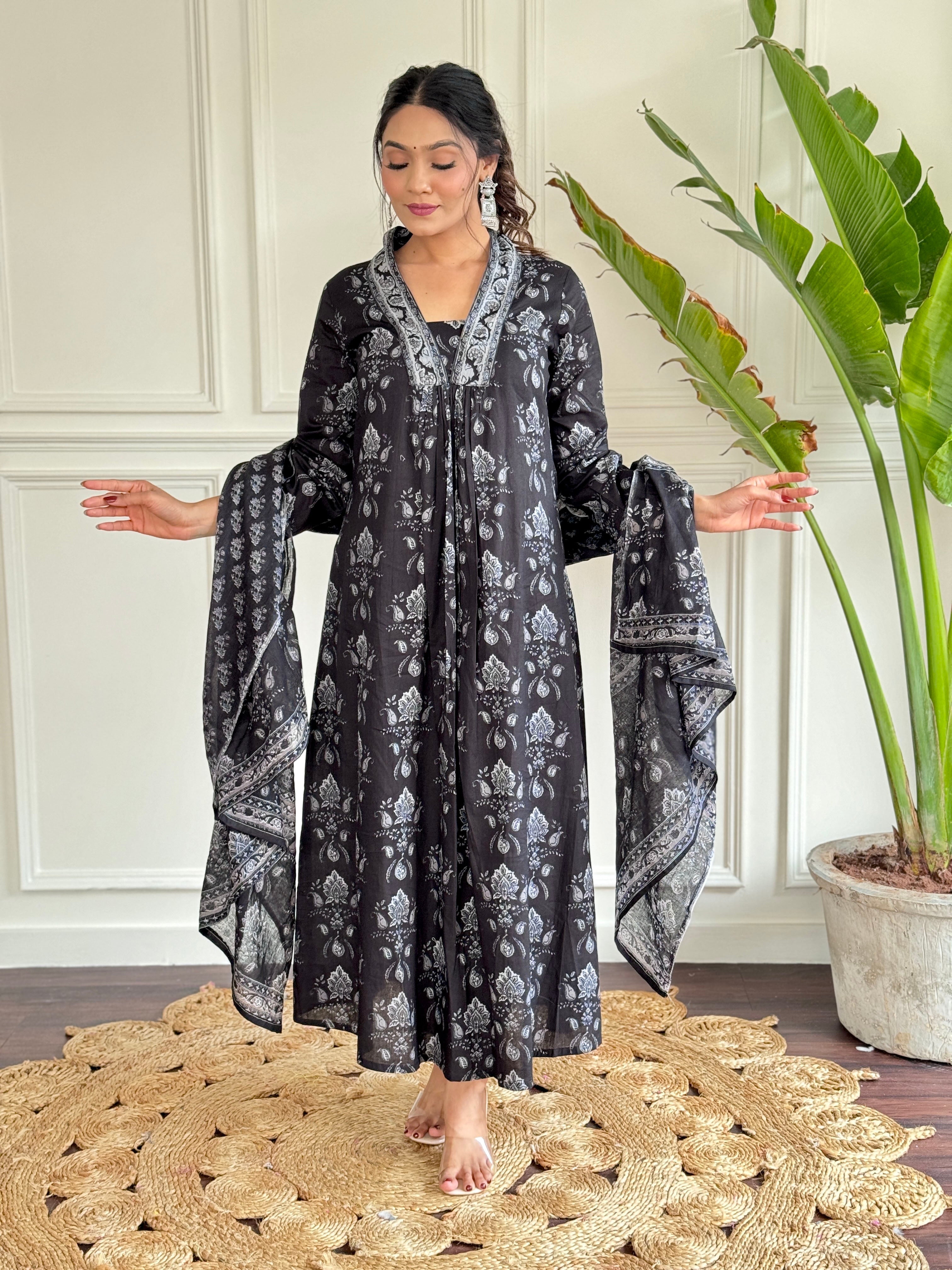 Beautiful Black Pure Cotton Fabric Kurtis Pant Set