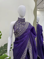 Blue Beautiful Designer Saree on Jimmy Chu Fabric with Thread & Sequence work