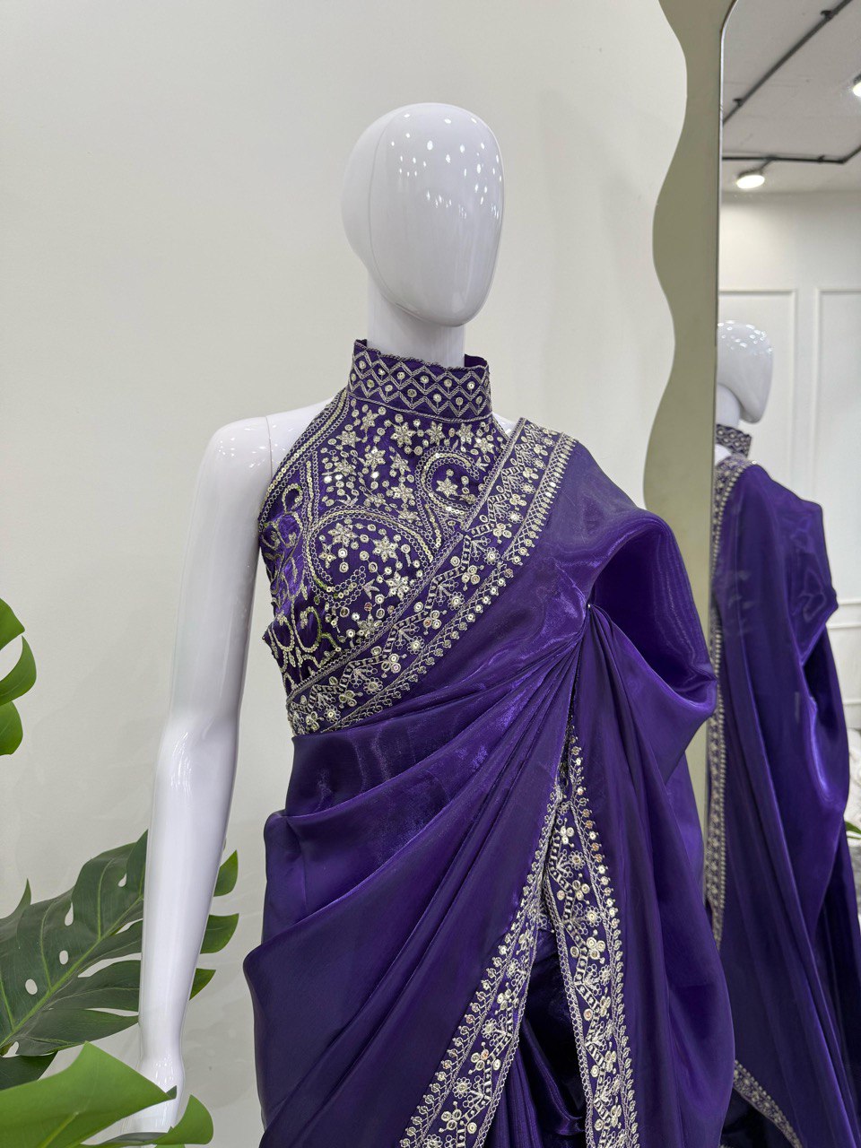 Blue Beautiful Designer Saree on Jimmy Chu Fabric with Thread & Sequence work