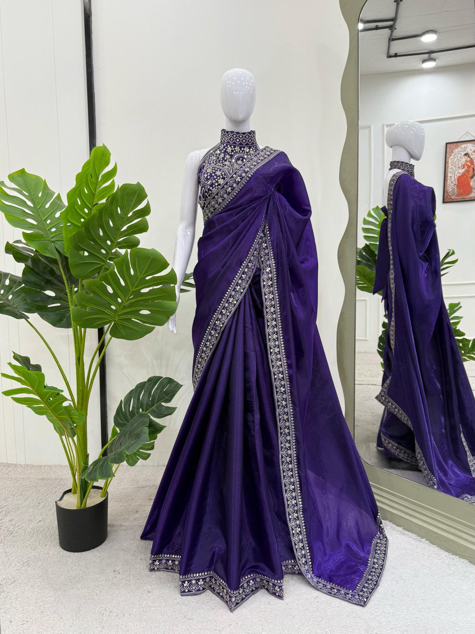 Blue Beautiful Designer Saree on Jimmy Chu Fabric with Thread & Sequence work