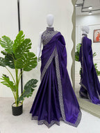Blue Beautiful Designer Saree on Jimmy Chu Fabric with Thread & Sequence work