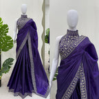 Blue Beautiful Designer Saree on Jimmy Chu Fabric with Thread & Sequence work