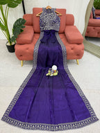 Blue Beautiful Designer Saree on Jimmy Chu Fabric with Thread & Sequence work