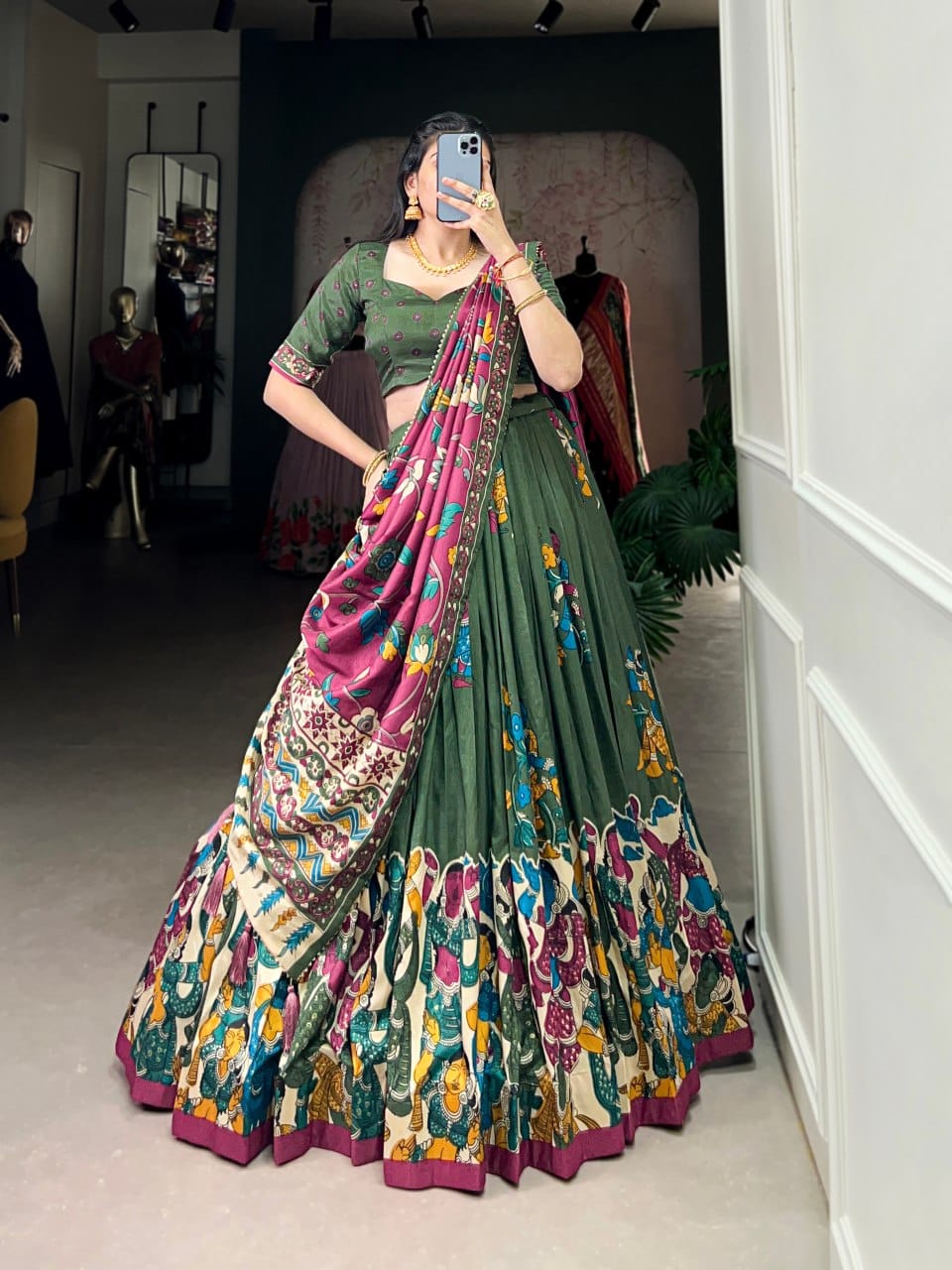 Tussar Silk Chaniya Choli | Fancy Digital with Real Mirror Work for Traditional Wear