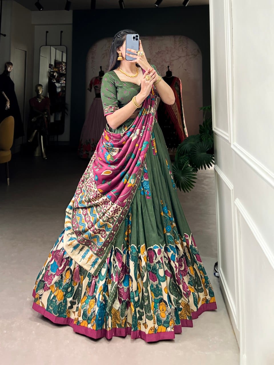 Tussar Silk Chaniya Choli | Fancy Digital with Real Mirror Work for Traditional Wear