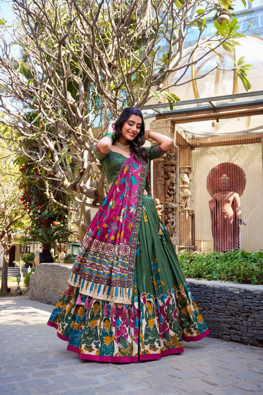 Tussar Silk Chaniya Choli | Fancy Digital with Real Mirror Work for Traditional Wear