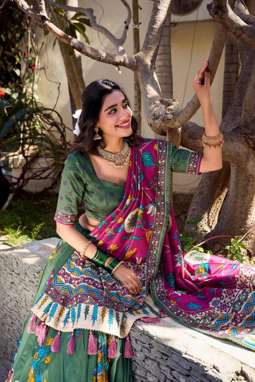 Tussar Silk Chaniya Choli | Fancy Digital with Real Mirror Work for Traditional Wear