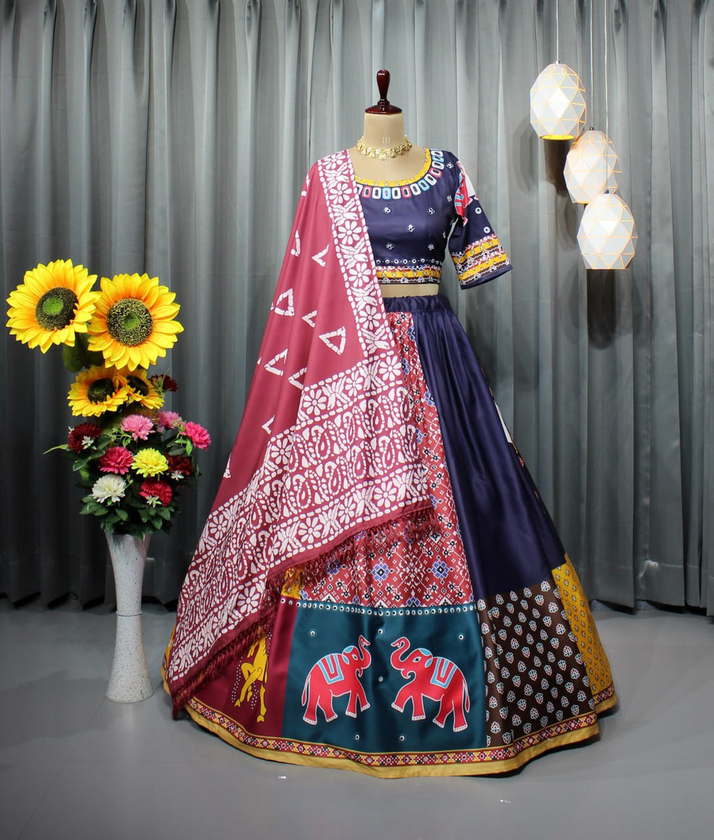 Butter Silk Chaniya Choli | Fancy Digital with Real Mirror Work for Traditional Wear