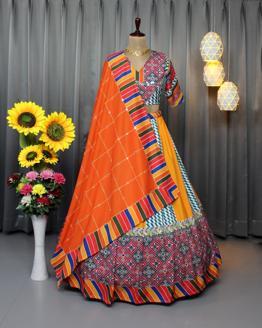 Soft Butter Silk Chaniya Choli | Fancy Digital with Real Mirror Work for Traditional Wear
