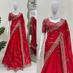 Blue Beautiful Designer Saree on Chinon Silk  Fabric with Thread & Sequence Work