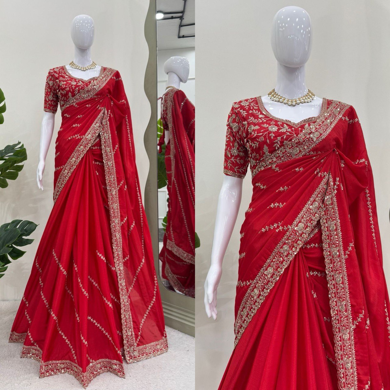 Blue Beautiful Designer Saree on Chinon Silk  Fabric with Thread & Sequence Work