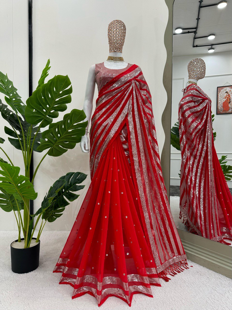 Blue Beautiful Designer Saree on Faux Georgette  Fabric with Thread & Sequence Work