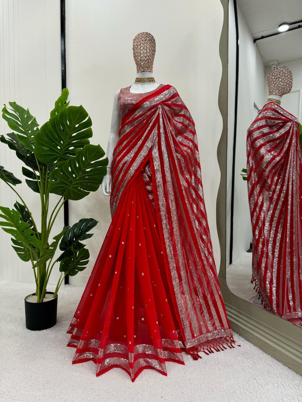 Blue Beautiful Designer Saree on Faux Georgette  Fabric with Thread & Sequence Work