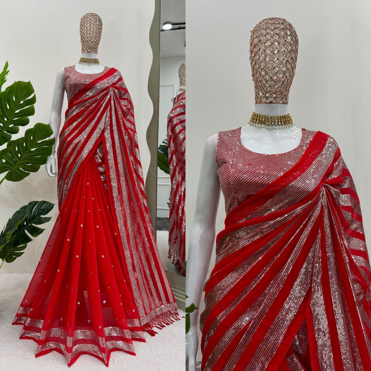 Blue Beautiful Designer Saree on Faux Georgette  Fabric with Thread & Sequence Work