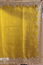 Yellow Beautiful Designer Saree on Heavy Tabby Silk Fabric with Thread & Sequence work