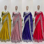 Yellow Beautiful Designer Saree on Heavy Tabby Silk Fabric with Thread & Sequence work
