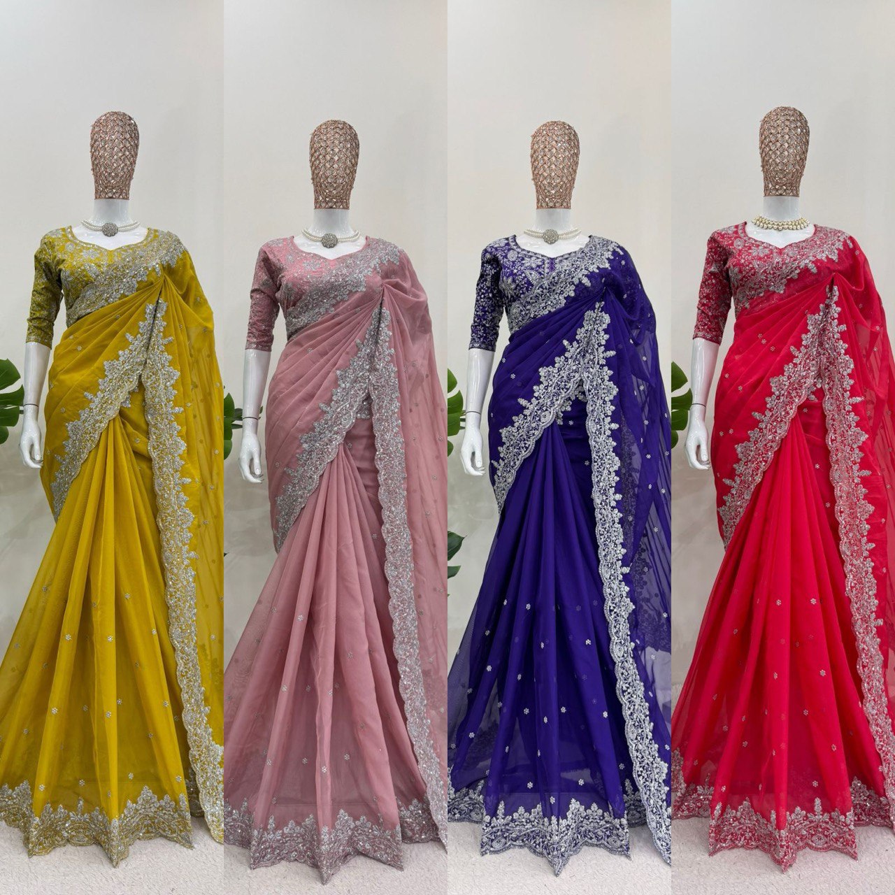 Pink Beautiful Designer Saree on Heavy Tabby Silk Fabric with Thread & Sequence work
