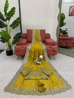 Yellow Beautiful Designer Saree on Heavy Tabby Silk Fabric with Thread & Sequence work