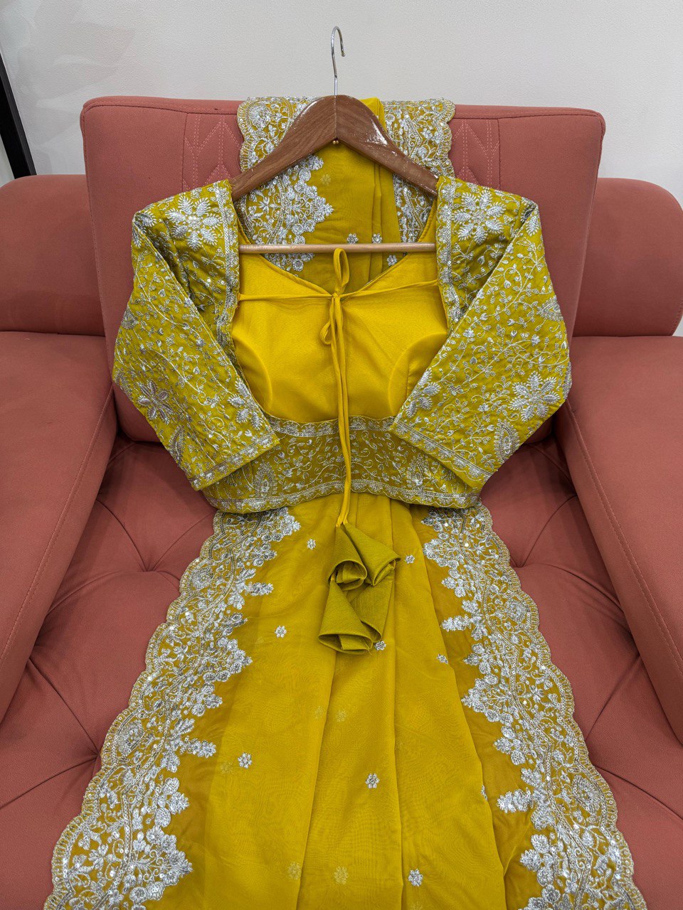 Yellow Beautiful Designer Saree on Heavy Tabby Silk Fabric with Thread & Sequence work