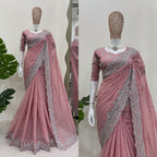 Pink Beautiful Designer Saree on Heavy Tabby Silk Fabric with Thread & Sequence work