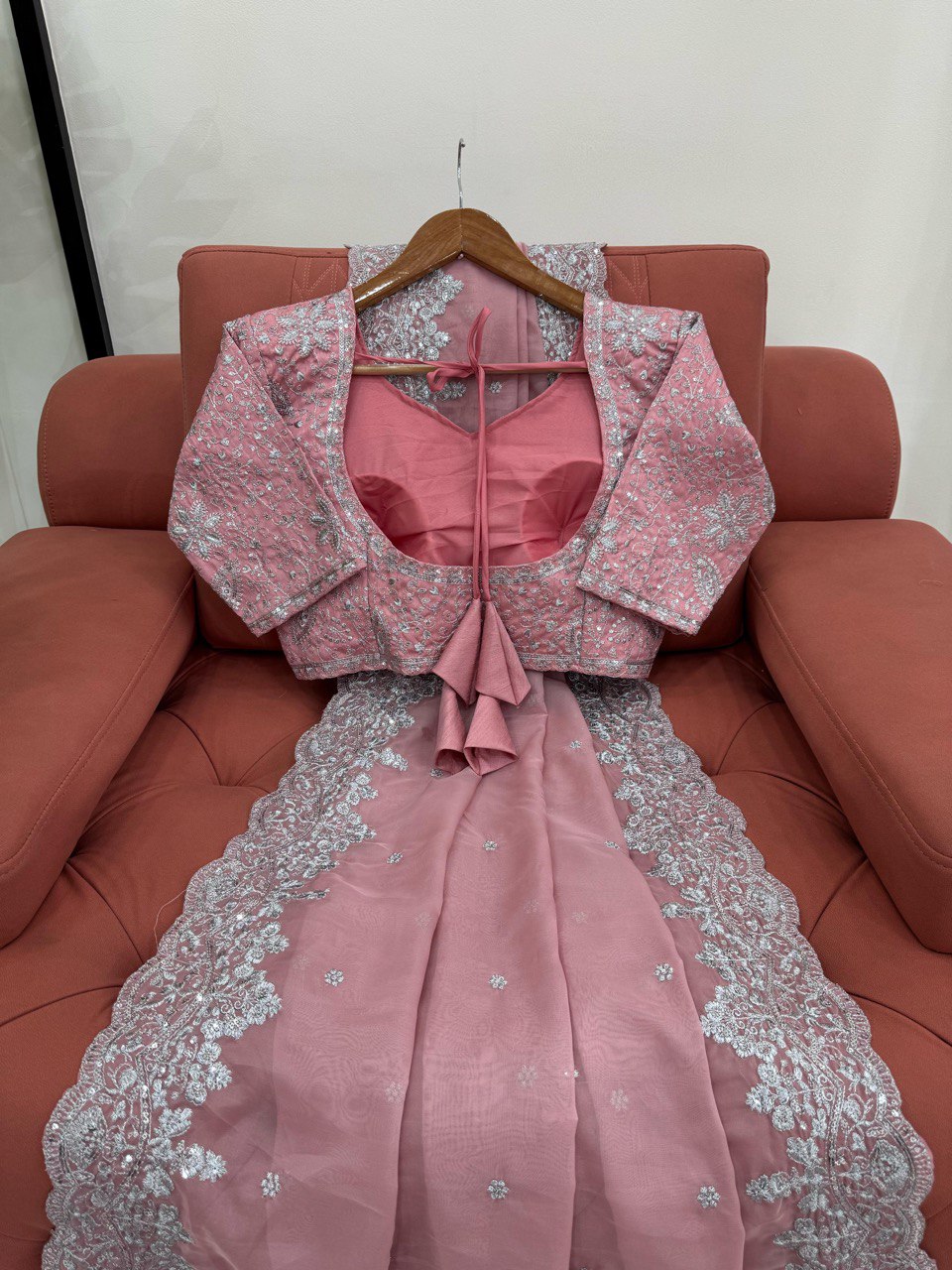 Pink Beautiful Designer Saree on Heavy Tabby Silk Fabric with Thread & Sequence work