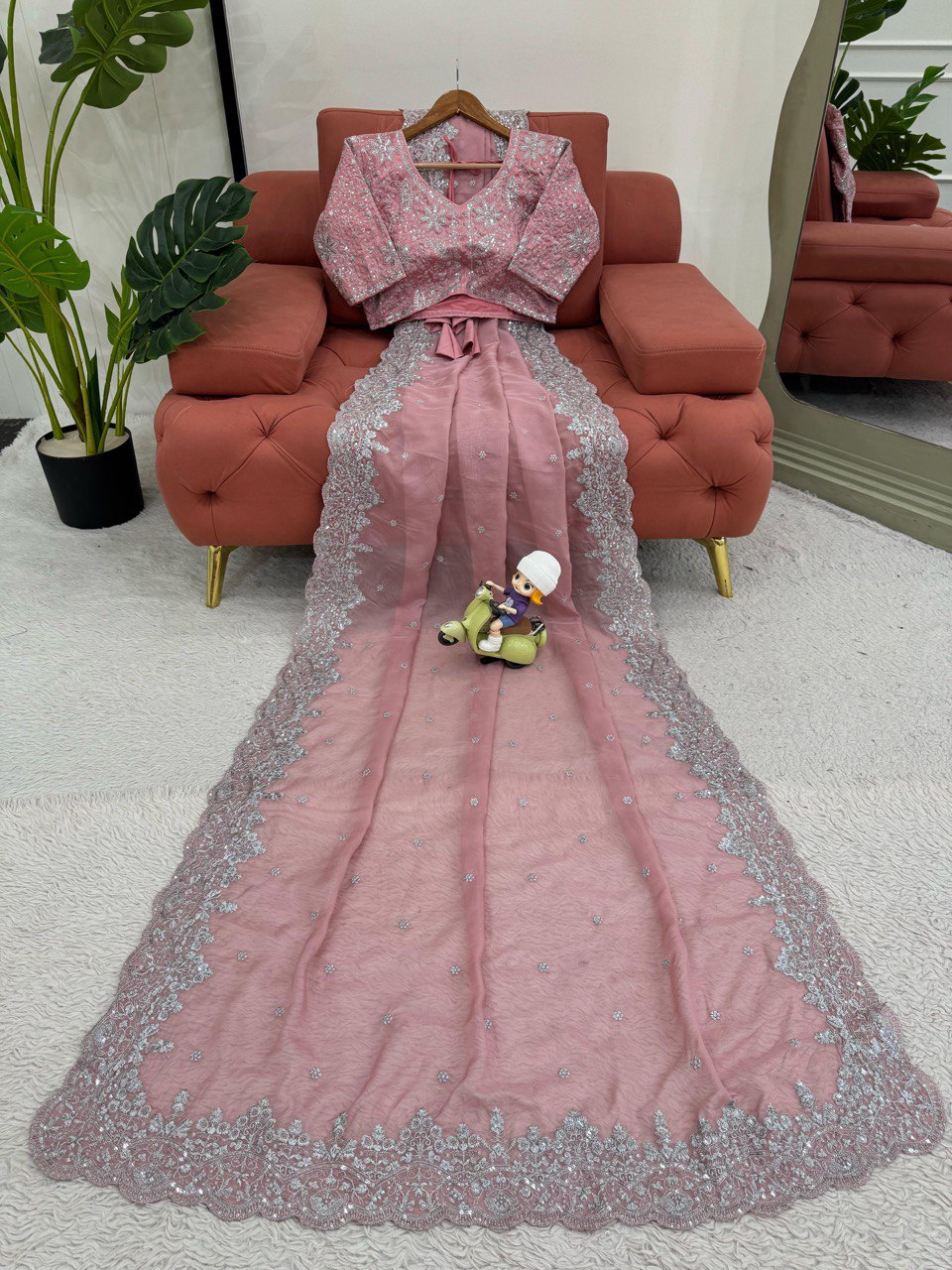 Pink Beautiful Designer Saree on Heavy Tabby Silk Fabric with Thread & Sequence work