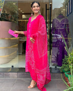 Beautiful Pink French Crepe Fabric Kurtis Pant Set