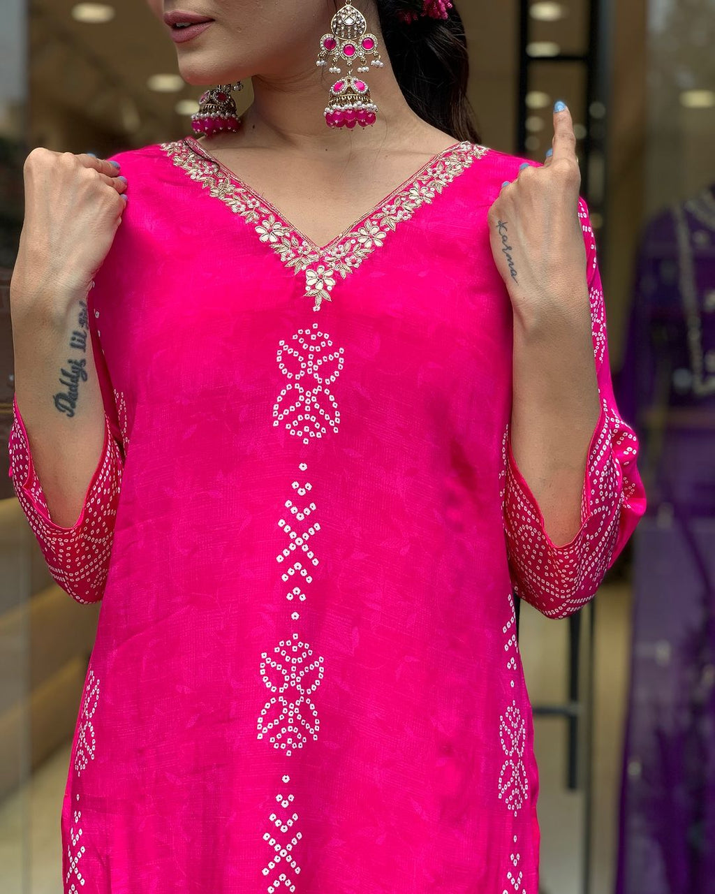 Beautiful Pink French Crepe Fabric Kurtis Pant Set