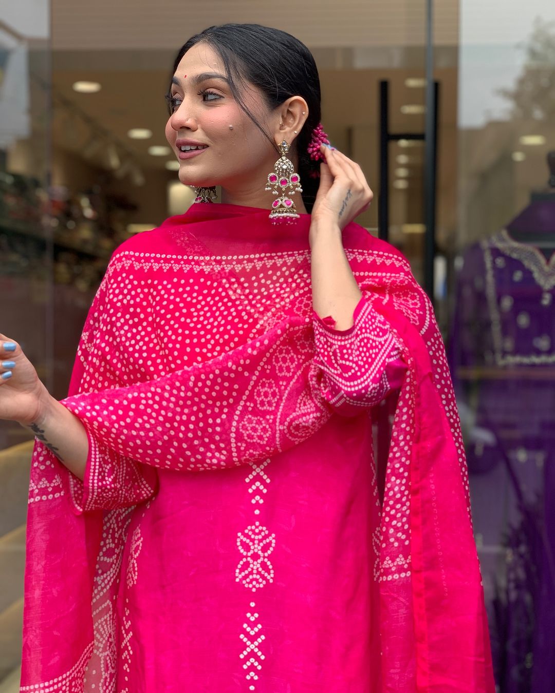 Beautiful Pink French Crepe Fabric Kurtis Pant Set
