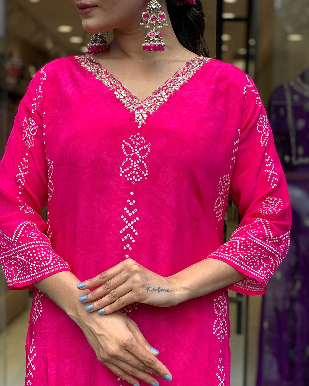 Beautiful Pink French Crepe Fabric Kurtis Pant Set