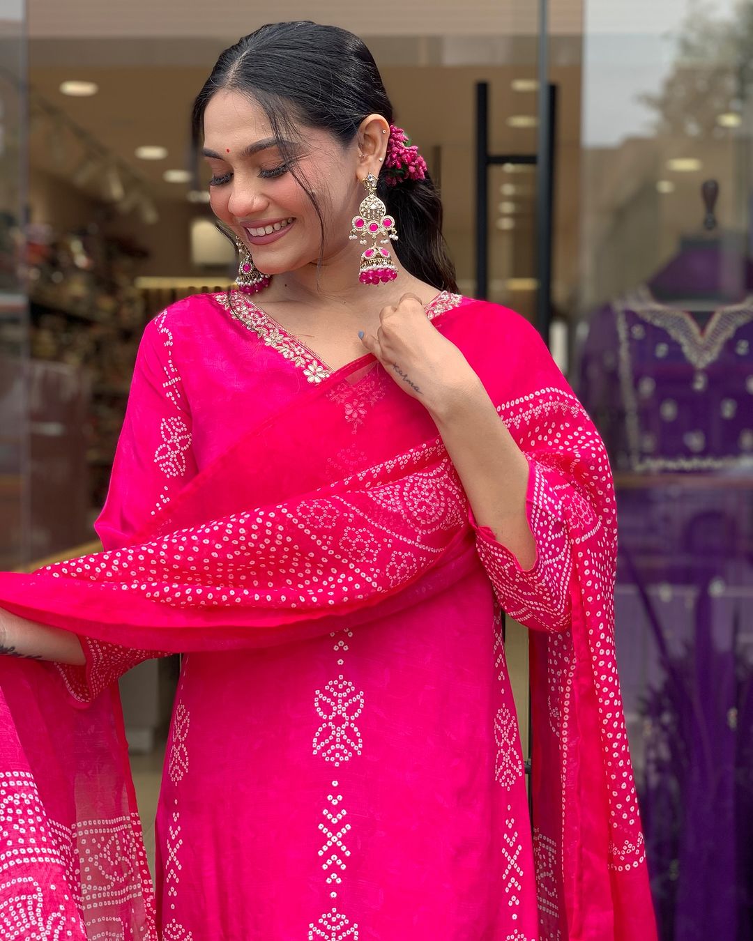 Beautiful Pink French Crepe Fabric Kurtis Pant Set